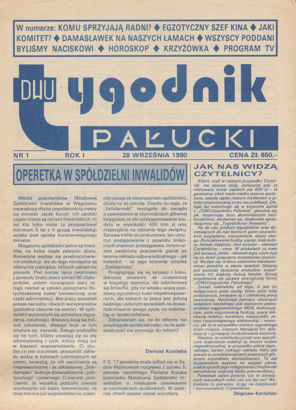 pierwszy numer "Dwutygodnika Pałuckiego"